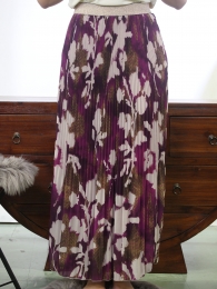 TU (max 42) - jupe longue plissée - impr. fleurs - taille élast. brillant
