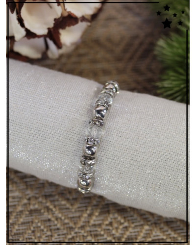 Bracelet - Strass - Perles transparentes et argentées