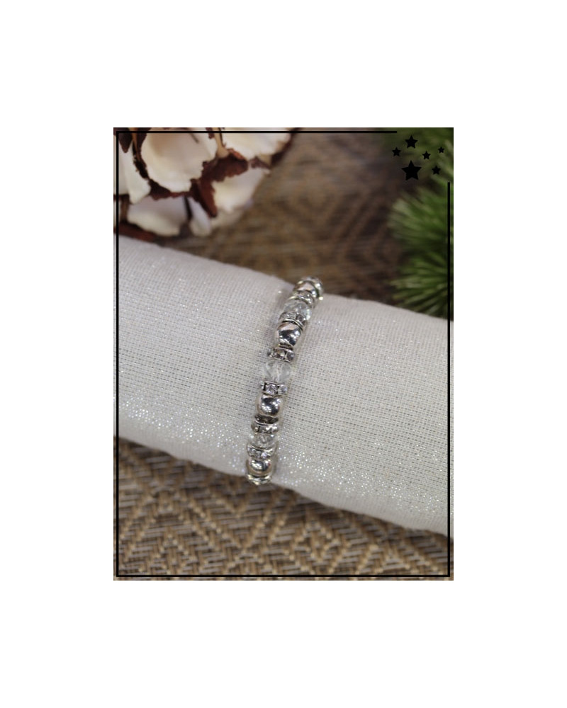 Bracelet - Strass - Perles transparentes et argentées