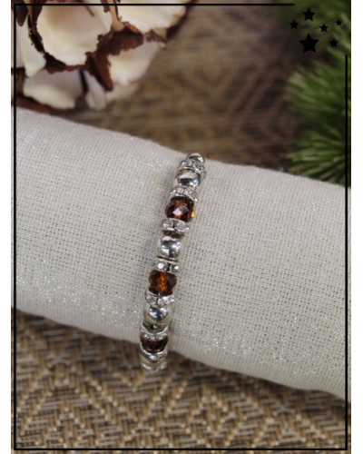 Bracelet - Strass - Perles chocolats et argentées