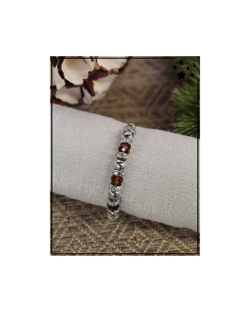 Bracelet - Strass - Perles chocolats et argentées