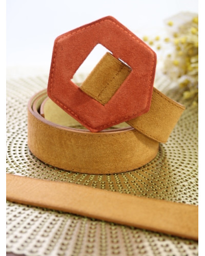Ceinture grande boucle - Suèdine - Camel et bordeaux