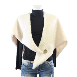 Poncho en bouclettes - bouton Couleur:CR. Ecru