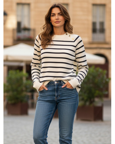 Kalisson - M/L XL/XXL - Pull marinière - 50% visc. Couleur:CR. Crème 