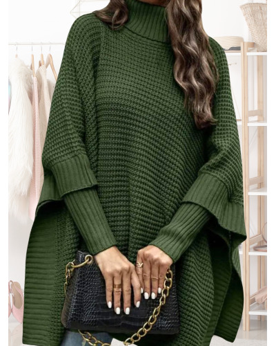 TU (max. 48) - Pull long col roule - 30% mohair / 30% laine Couleur:V. Kaki clair