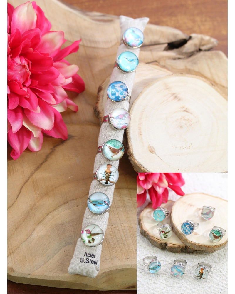 Lot x 8 bagues reglables - oiseaux 