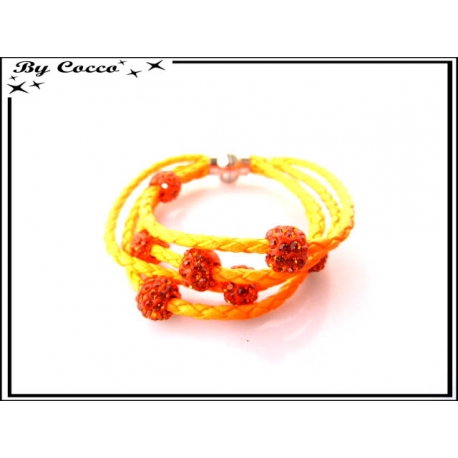 Bracelet multi-rangs - Boule strass - Orange