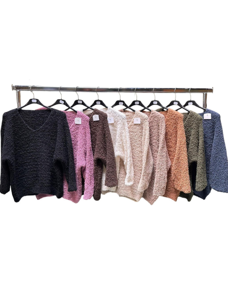 TU (max. 42) - Pull Bouclettes Col V - 20% Mohair / 35% Nylon 