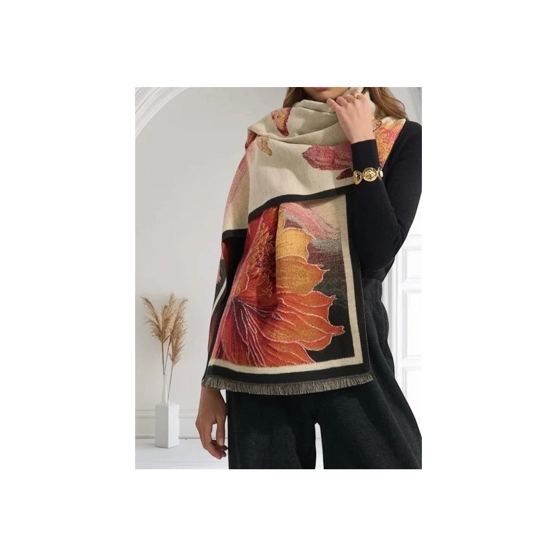 Echarpe - Fleur - uni - 80% visc. / 20% laine 