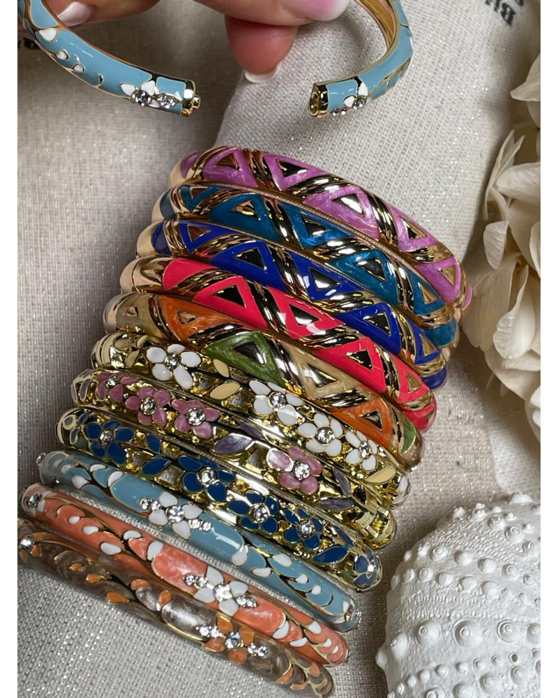Lot x 11 - Bracelets claques - motifs variés et strass