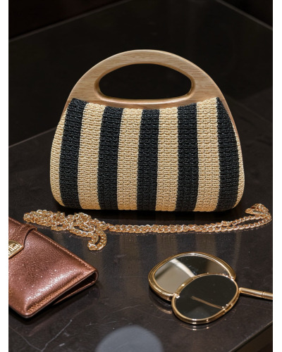 Petit Sac Bois - Band. Chainette dorée - Rayé 