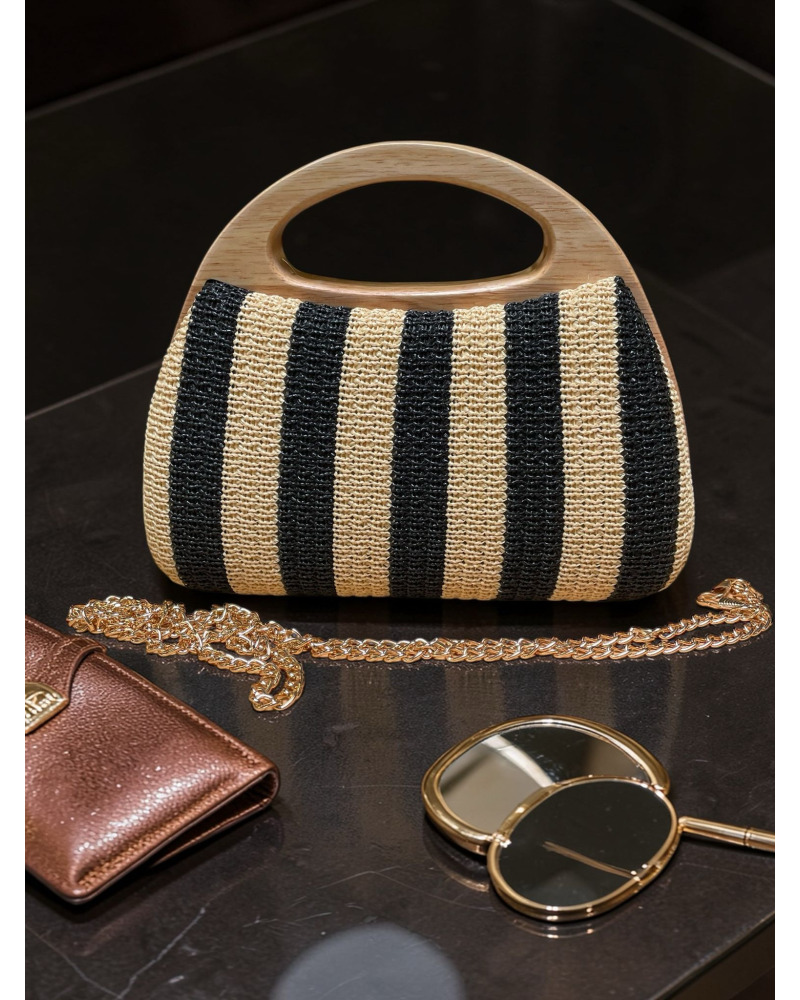 Petit Sac Bois - Band. Chainette dorée - Rayé 