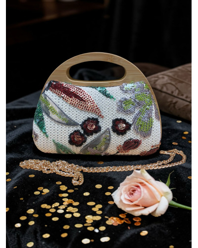 Petit Sac 22 cm x 17 cm - Band. Chainette dorée - Fleurs 