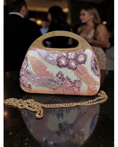 Petit Sac 22 cm x 17 cm - Band. Chainette dorée - Fleurs 