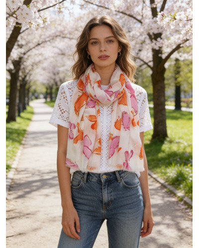 Foulard Brill. impr. Papillons - 50% cot. / 50% visc. 