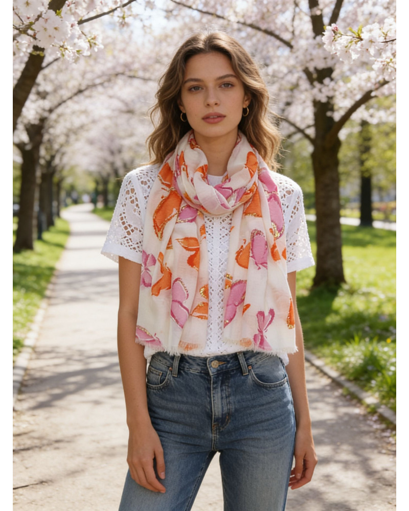 Foulard Brill. impr. Papillons - 50% cot. / 50% visc. 