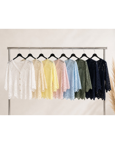 TU (max. 42) - 100% Cot. Dentelle - Manches 3/4 - Col V 