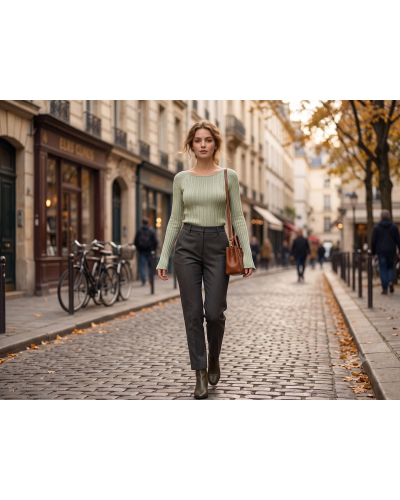 S - Haut plissé manche longues- 100% lyocel. Couleur:V. Vert