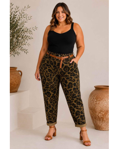 T1 au T6 (38 au 52) - Pantalon Grande Taille Stretch Coupe Classique avec ceinture - 95% polye / 5% elast 