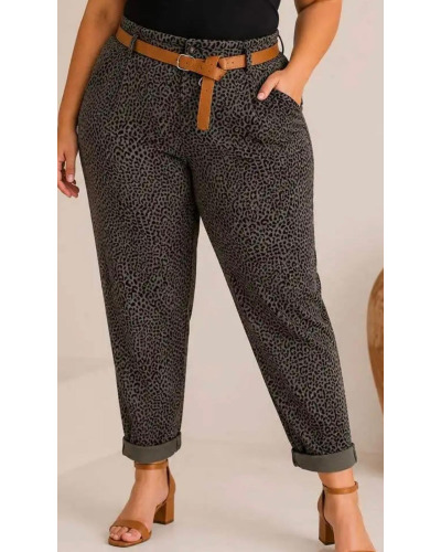 T1 au T6 (38 au 52) - Pantalon Grande Taille Stretch Coupe Classique avec ceinture - 95% polye / 5% elast Couleur:CH. Chocolat T