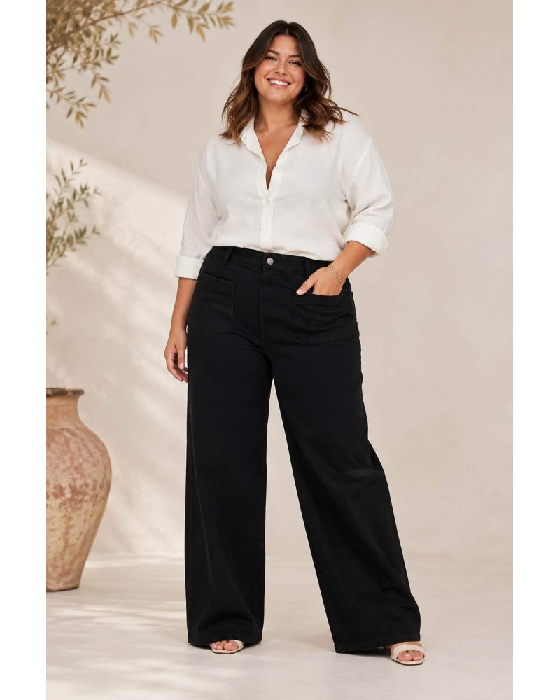 TU (38 au 48) - Pantalon Grande Taille Wide leg Taille Haute Coupe Ample  - Denim 