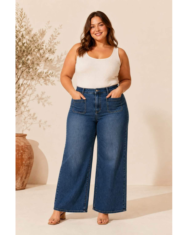 TU (38 au 48) - Jean Wide Leg Brut Taille Haute - Denim 