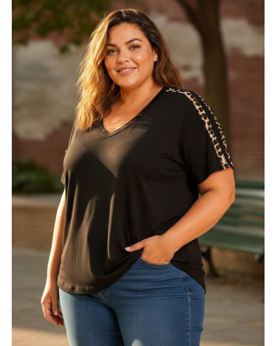 GT(46 au52) -Top Oversize Manches Léop. - 95% coton / 5% elast Couleur:D. Noir Taille:46