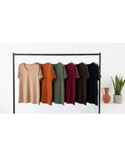GT(46 au52) -Top Oversize Manches Léop. - 95% coton / 5% elast Couleur:D. Noir Taille:46