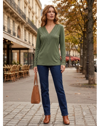 L - Col V Haut Uni - 95% visc./ 5% elast. Couleur:V. Kaki clair
