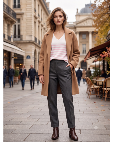 TU(Max 44) - Col V Pull à Rayures - 50% visc. 28% polye./ 22% polia Couleur:RE. Rose