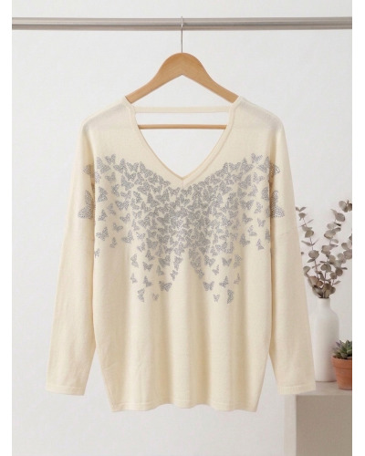 TU(max 44) - Col V Pull Impr. Papillon - 95% visc./5% élast. 