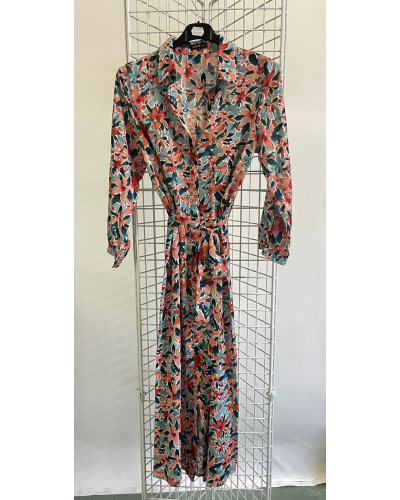 S-M-L - Robe Longue Impr. Floral à Bout. - 100% polye. 