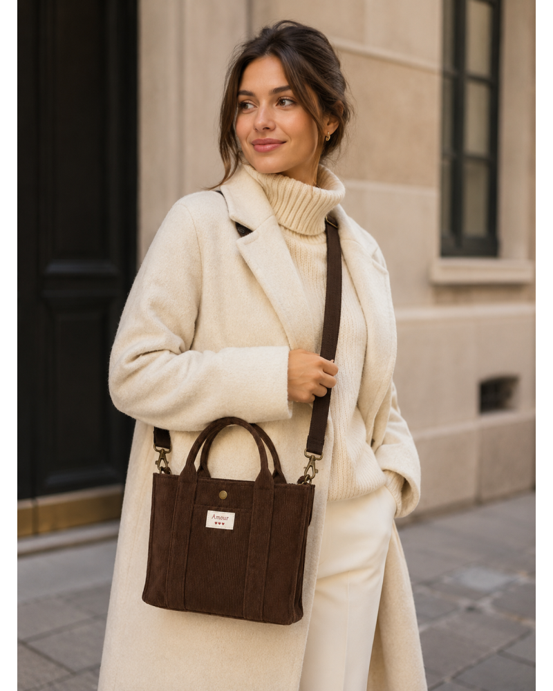 33cm x 25cm - Petit Sac Suédine "AMOUR" avec Bandoulière Couleur:CH. Chocolat