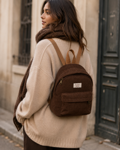 31cm x 31cm - SAC À DOS Velours Côtelé - Amour Couleur:CH. Chocolat