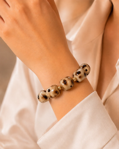 Bracelet Large Effet Résine Crème ou Marron  Grossiste