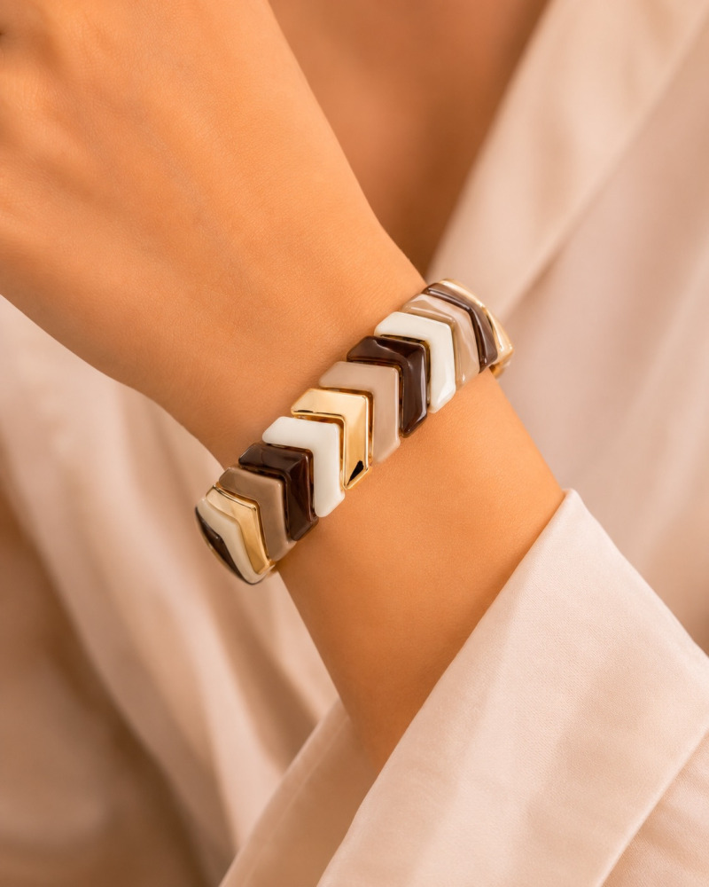 Bracelet Chevrons Beige Marron Doré  Grossiste