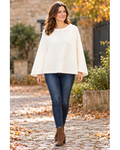 Poncho - unie - tout doux Couleur:CR. Ecru