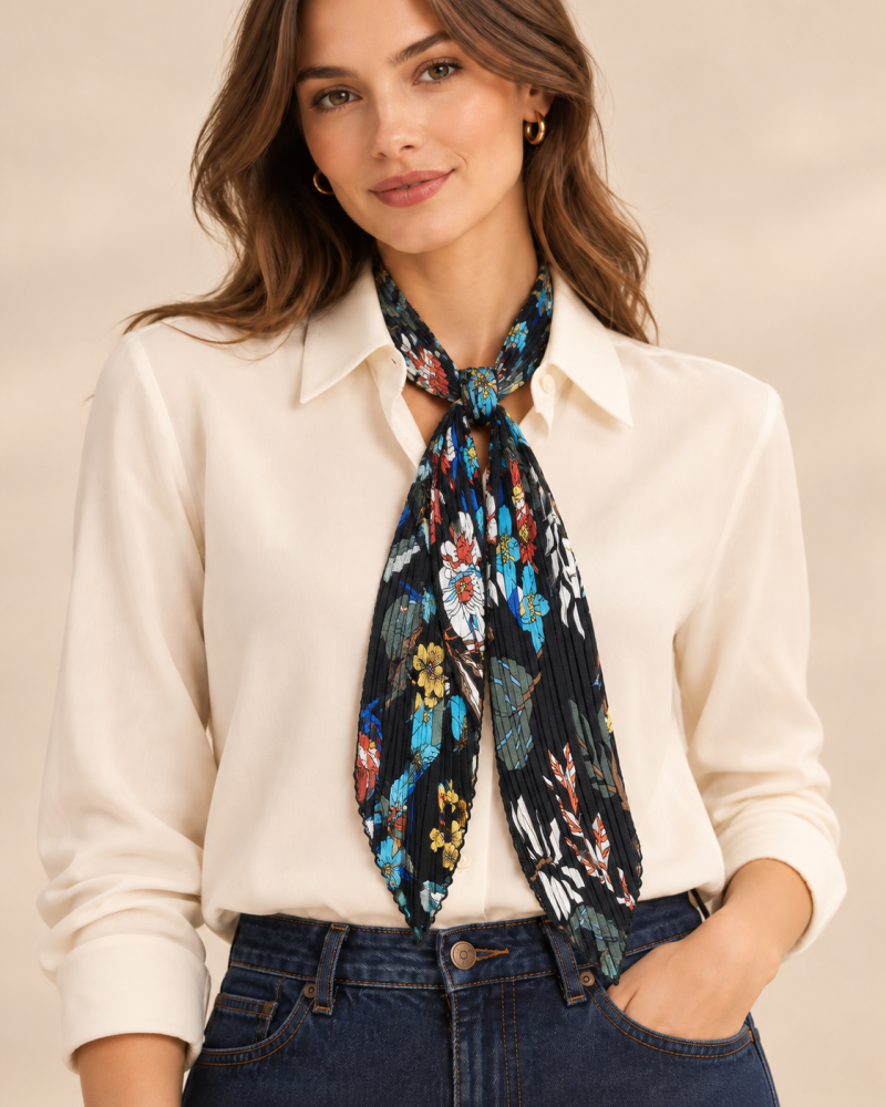 150cm - Foulard Ceinture T. Brill. impr. Fleurs 