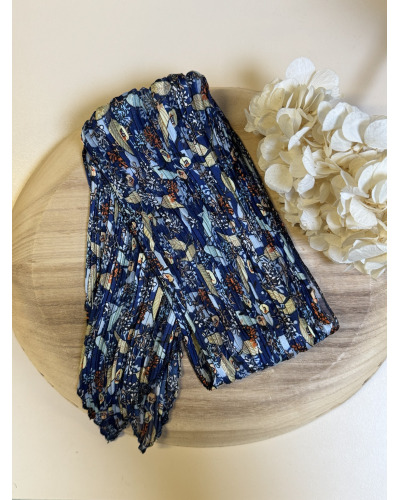 150cm - Foulard Ceinture T. Brill. impr. Fleurs bleues 