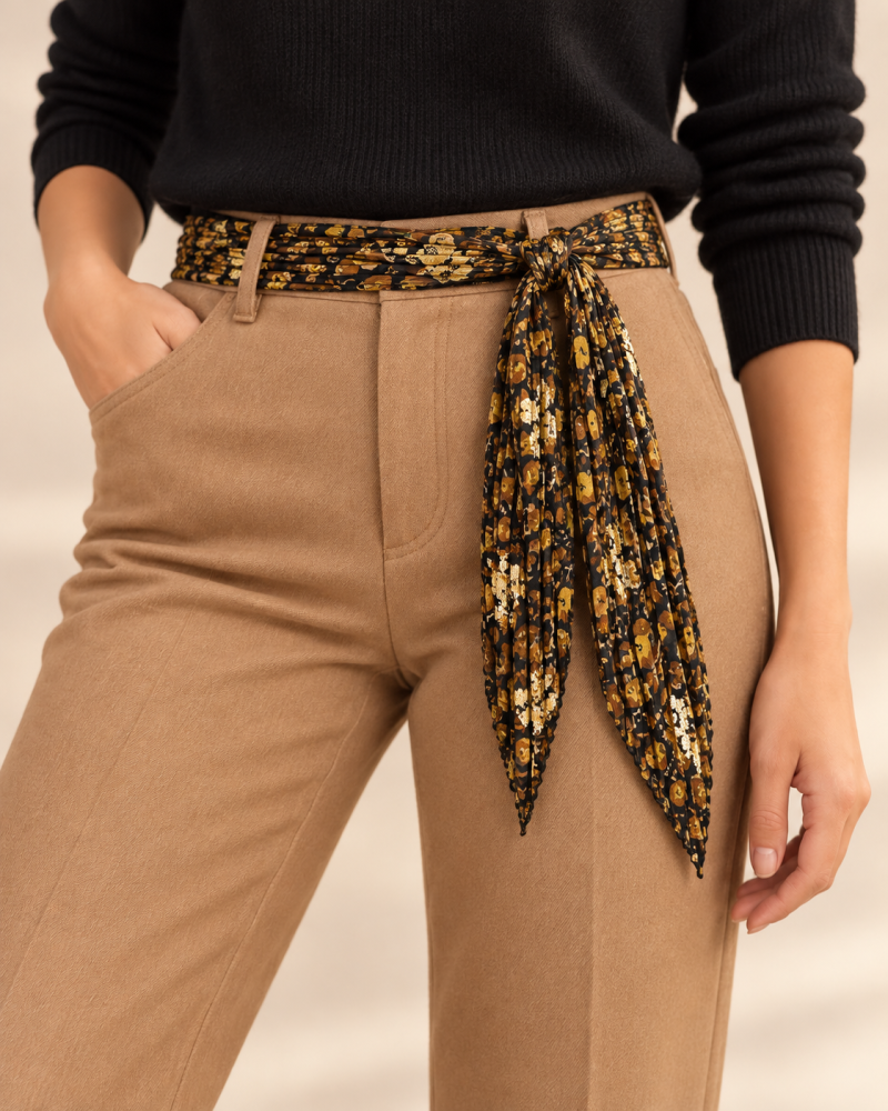 150cm - Foulard Ceinture T. Brill. impr. Trèfles dorés 