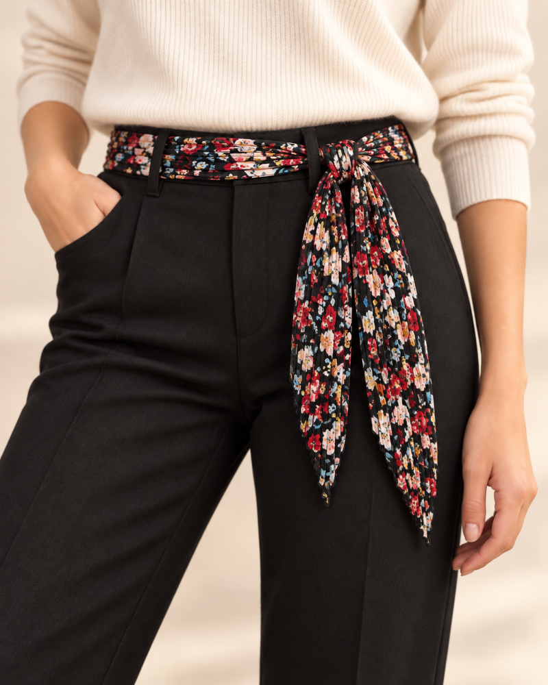 150cm - Foulard Ceinture T. Brill. impr. Trèfles - roses 