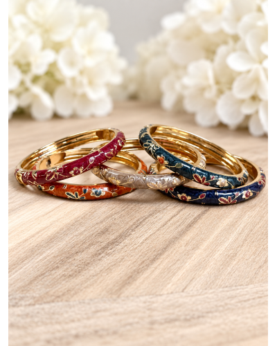 CLAC BR. Jonc Doré Acier Inoxydable - Fleurs, Arabesques et Strass Couleur:RE. Framboise