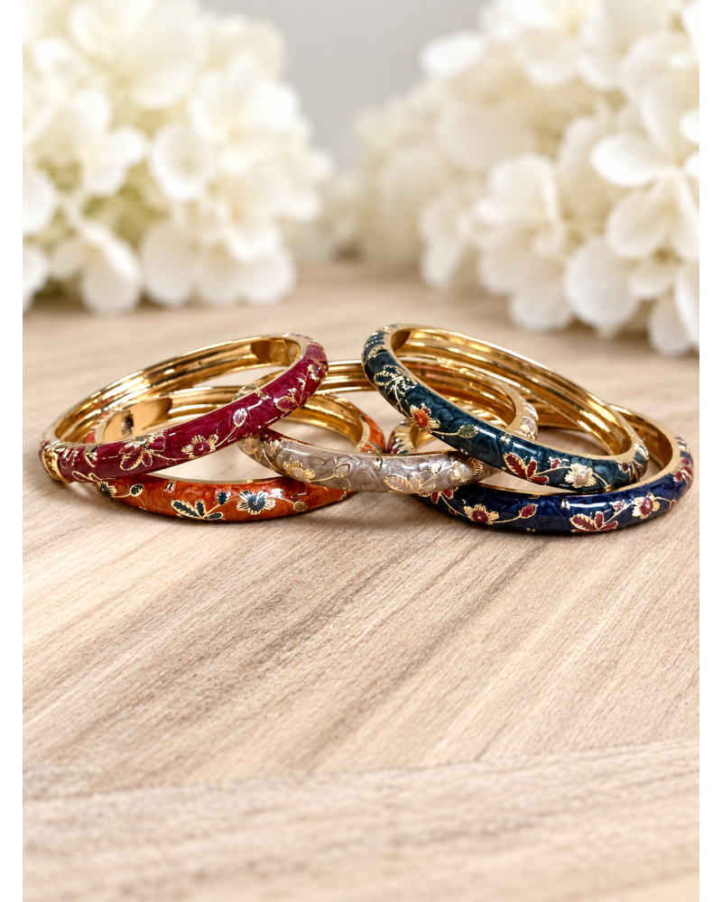 CLAC BR. Jonc Doré Acier Inoxydable - Fleurs, Arabesques et Strass Couleur:RE. Framboise