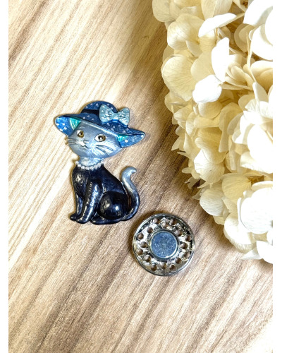 Broche Aimantée Chat à Chapeau et Collier 