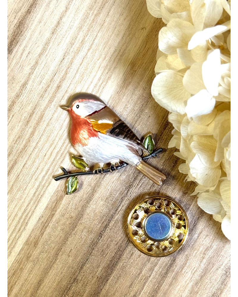 Broche Aimantée Rouge-Gorge sur Branche 
