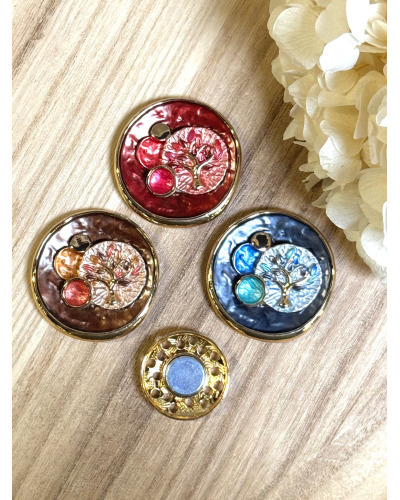 Broche Aimantée Ronde Arbre de Vie Nacré Couleur:RO. Rouge
