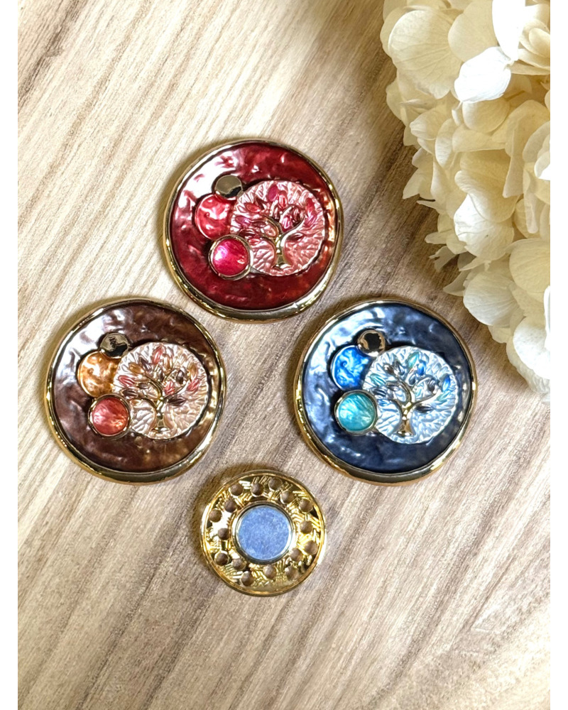 Broche Aimantée Ronde Arbre de Vie Nacré Couleur:RO. Rouge
