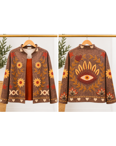 TU (max. 38 au 42) - Veste imprimée soleil et oeil marron 95% polyester 5% élasthanne 