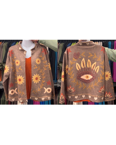TU (max. 38 au 42) - Veste imprimée soleil et oeil marron 95% polyester 5% élasthanne 