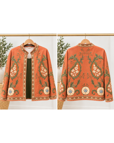 TU (max. 38 au 42) - Veste imprimée fleurs et motifs rouille 95% polyester 5% élasthanne 